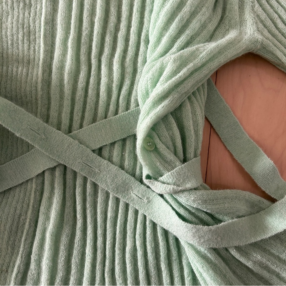 Helmut Lang Mint Green Wrap Button Alpaca Sweater - Picture 6 of 8
